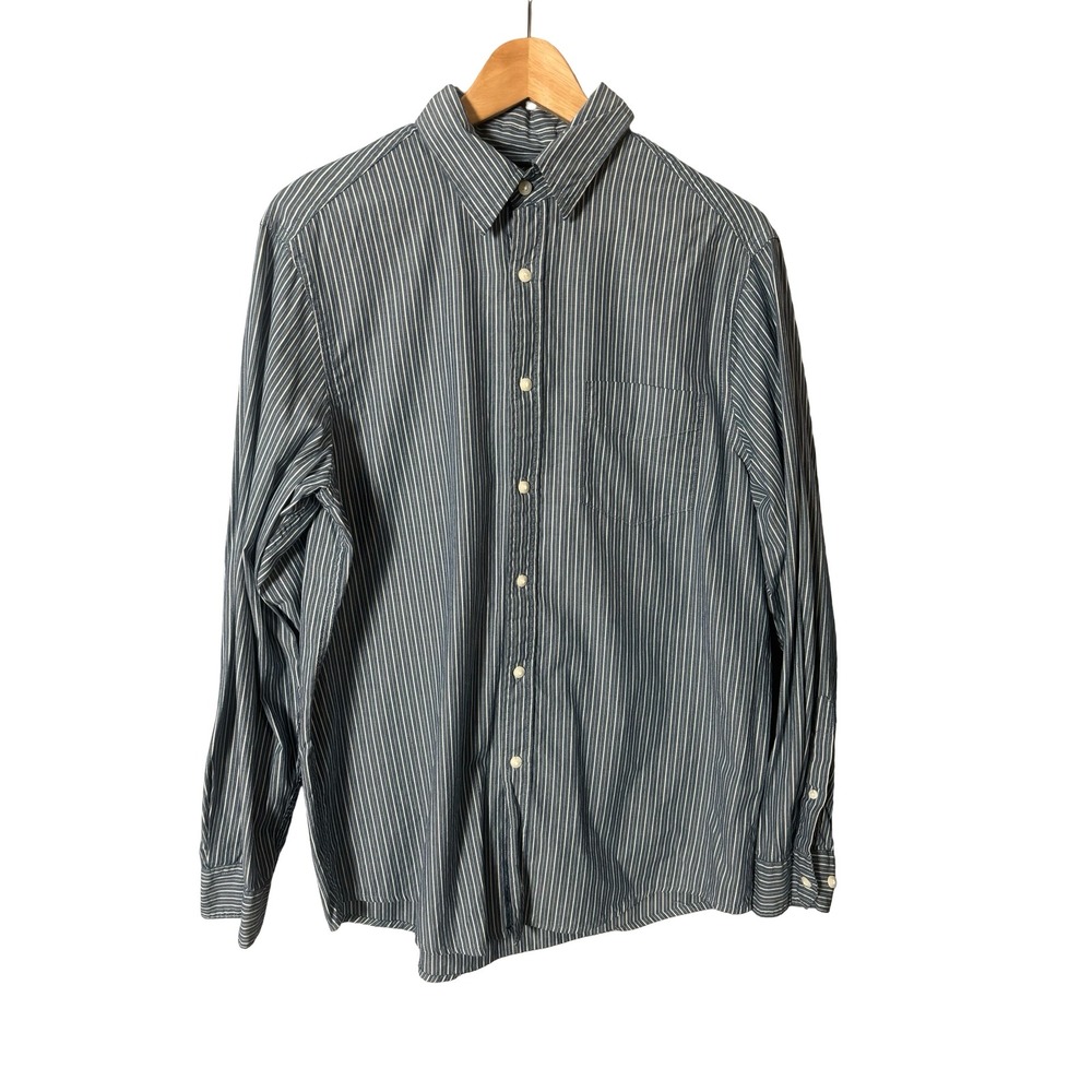 Wrangler Mens Medium Blue White Striped Long Sleeve Cotton Button Down Shirt